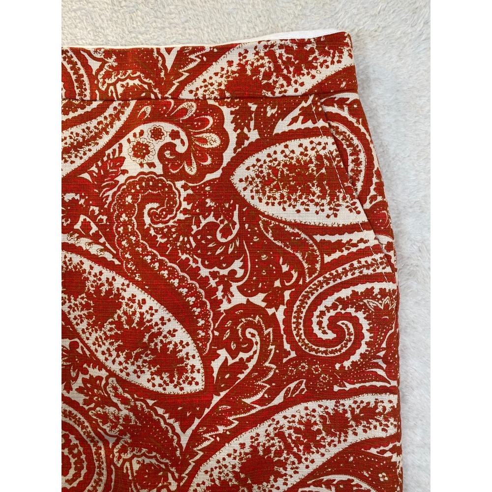 J.Crew The Pencil Skirt Red Orange Paisley Print Size 0 Cotton Spandex Blend - Picture 2 of 9